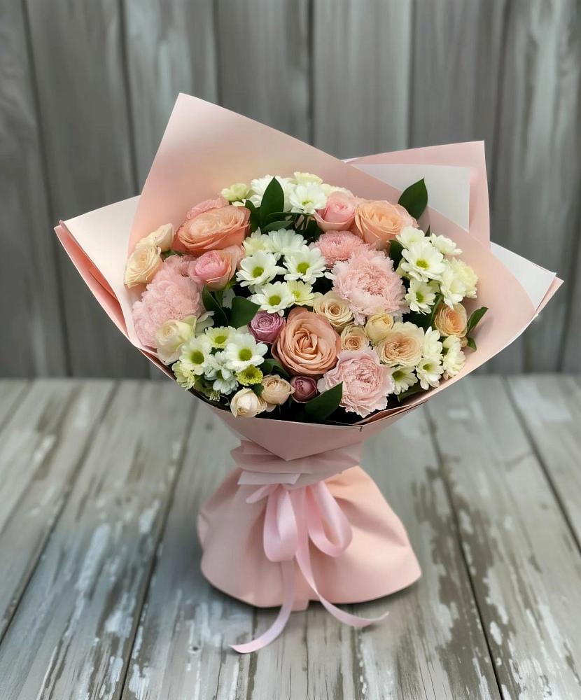 Букет цветов из: Гвоздики, Розы и Хризантемы в Осе