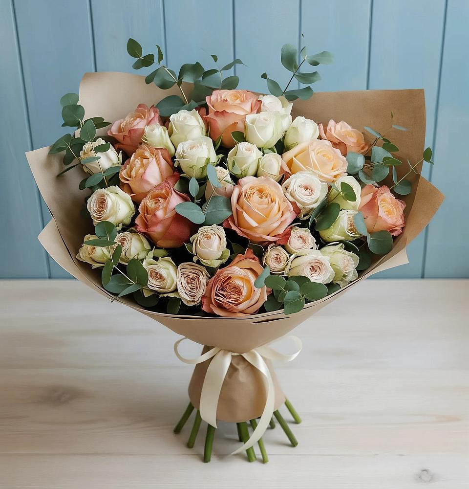 Букет цветов из: Альстромерии и Розы в Осе