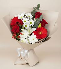 Букет цветов из:  Розы, Хризантемы, Герберы и Лилии в Осе