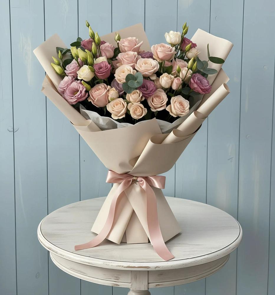 Букет цветов из: Розы и Лизиантусы в Осе