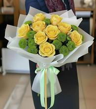 Букет цветов из:  Хризантемы и Розы в Осе