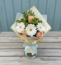 Букет цветов из:  Герберы, Розы и Хризантемы в Осе